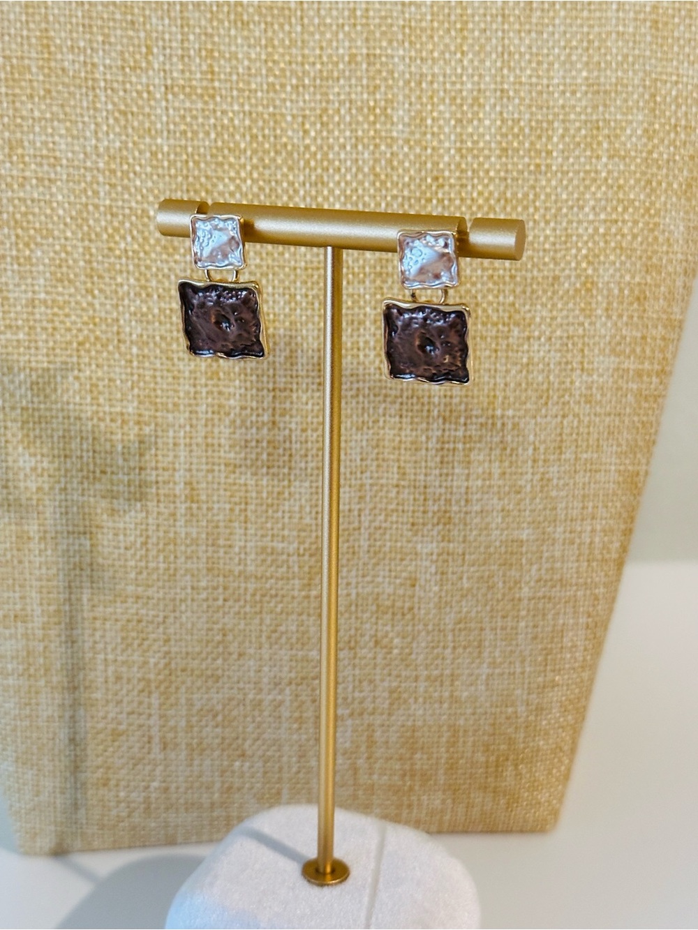 Fashion Jewelry Cream and Brown Square Drop Earrings